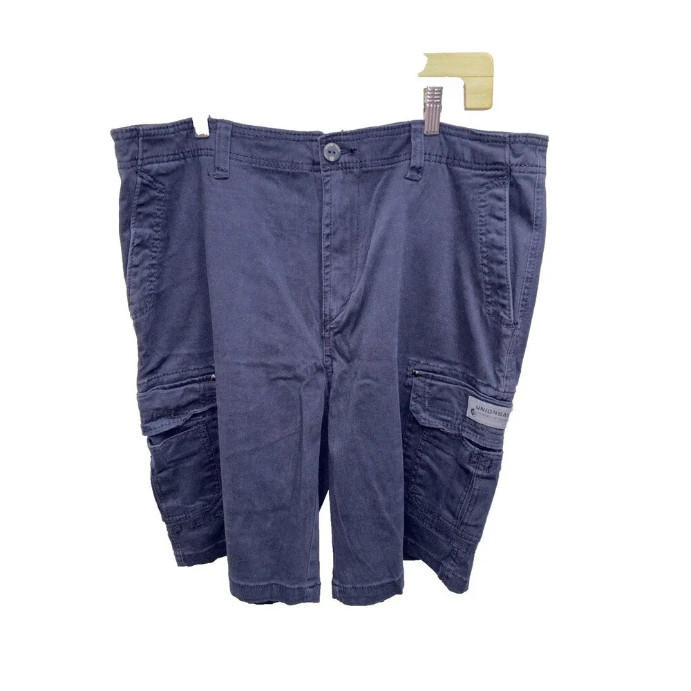 Unionbay Men Blue Cargo Shorts Cotton Canvas Zip Solid Flat Front Pockets 38